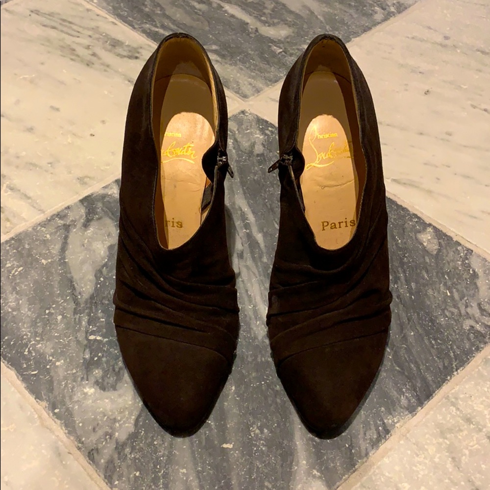 Chocolate brown suede Christian Louboutin booties